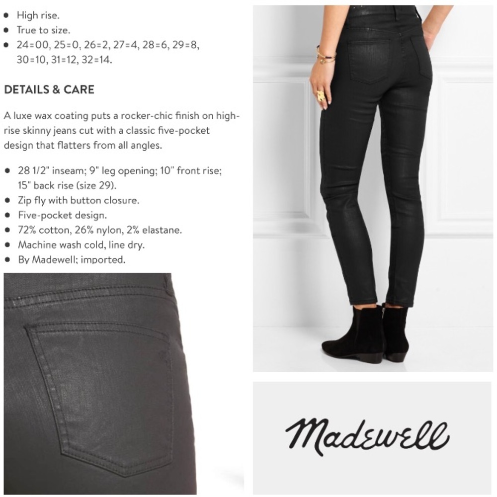 NEW! Madewell 'High Riser' coated skinny jeans 28 - Picture 6 of 8